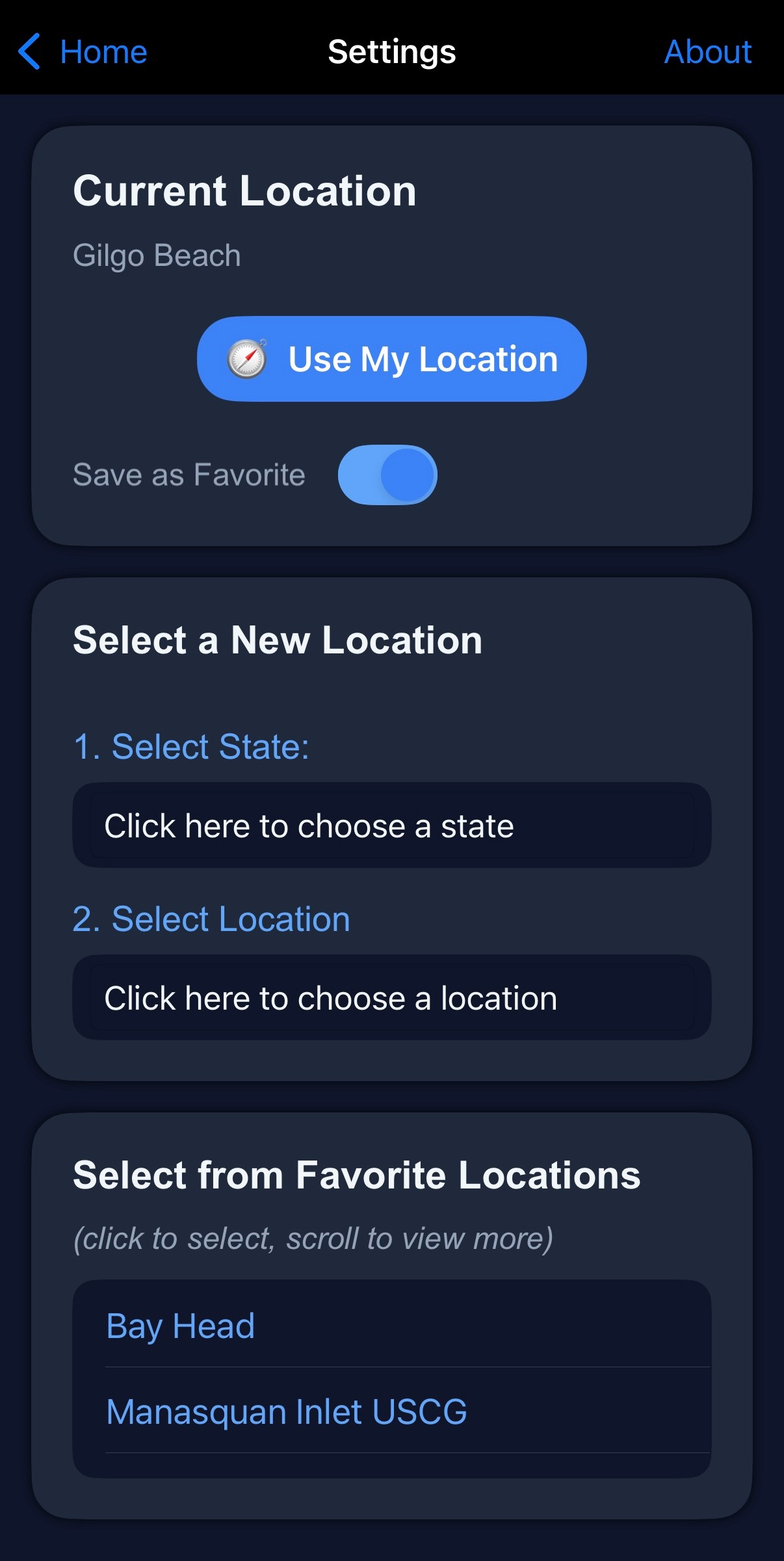 Shore TideChart settings screenshot
